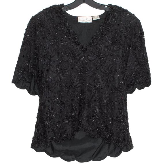 Vintage Laurence Kazar Top Beaded Lace Glam Old Money Romantic Goth Black Small - Picture 7 of 7